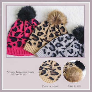 Leopard Love Faux Fur Pom Beanie in Iced Mocha